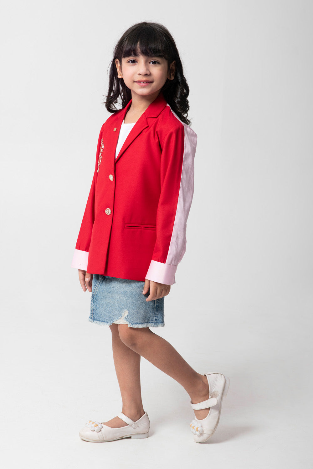 Red Blazers With Cheeta Embroidered And Pink Back