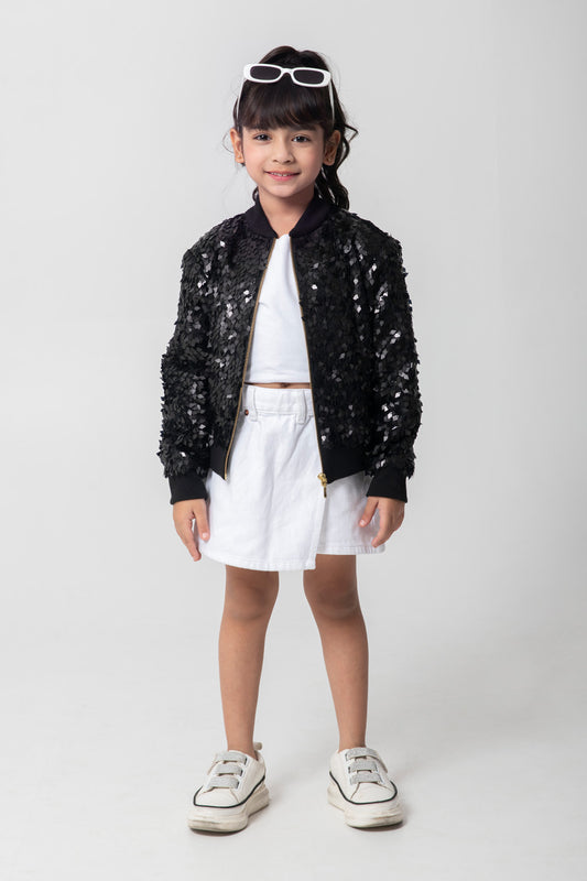 Black Sequenced Bomber Jacket