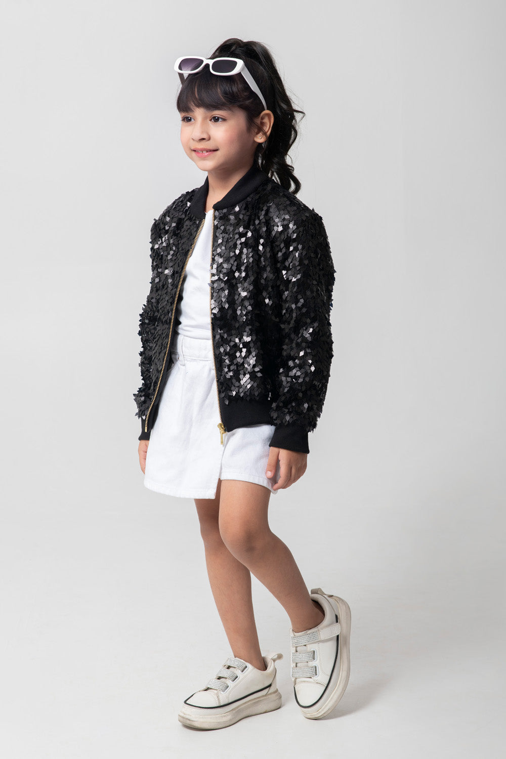 Black Sequenced Bomber Jacket