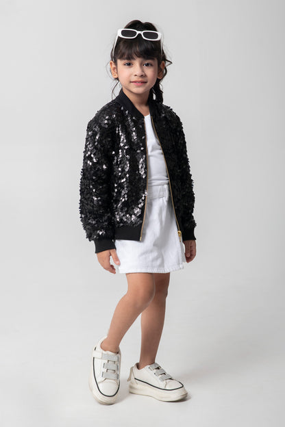 Black Sequenced Bomber Jacket