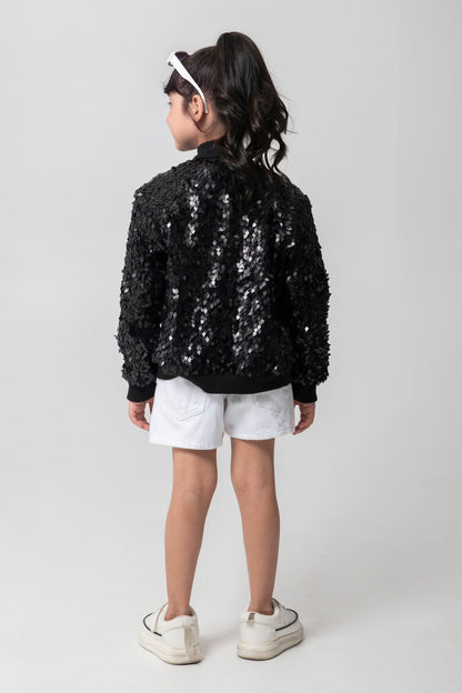 Black Sequenced Bomber Jacket