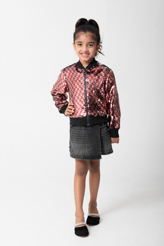 Maroon Silver Sequenced Bomber Jacket