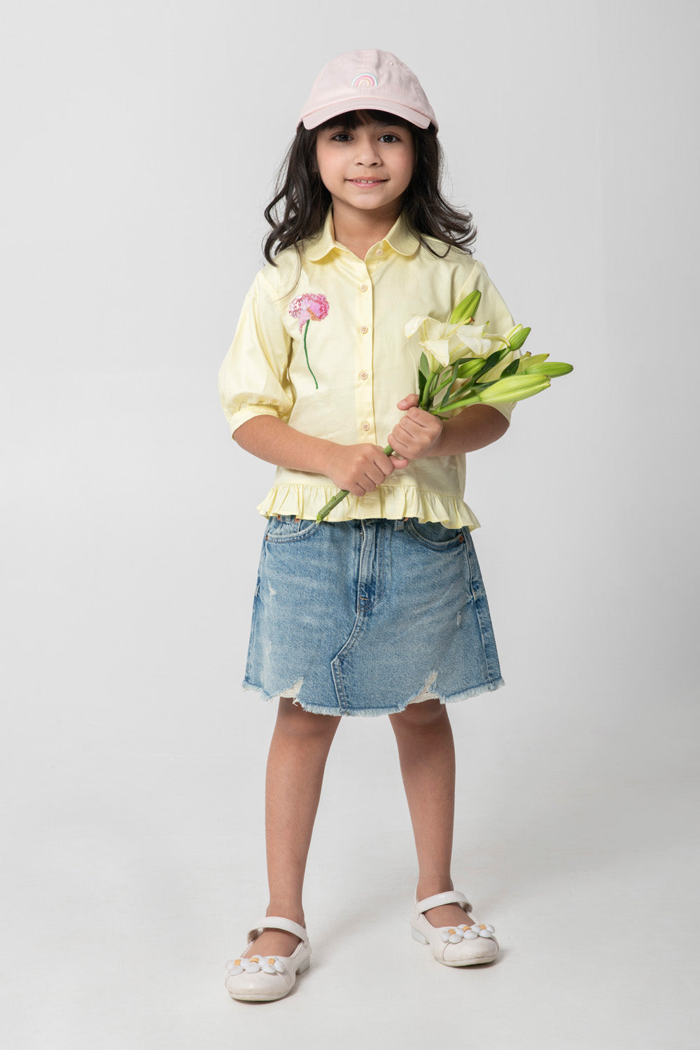 Lemon Yellow Shirt With Flower Embroidery