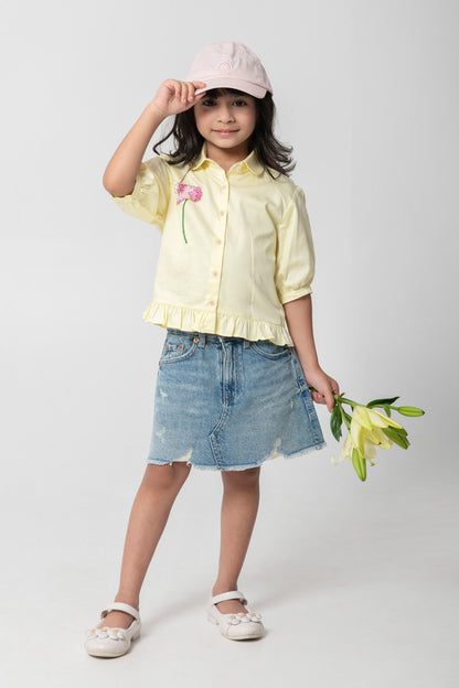 Lemon Yellow Shirt With Flower Embroidery