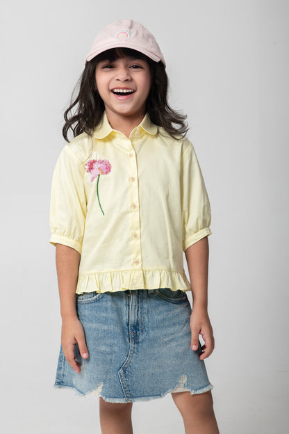 Lemon Yellow Shirt With Flower Embroidery