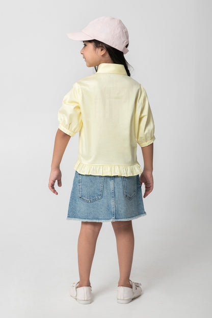 Lemon Yellow Shirt With Flower Embroidery