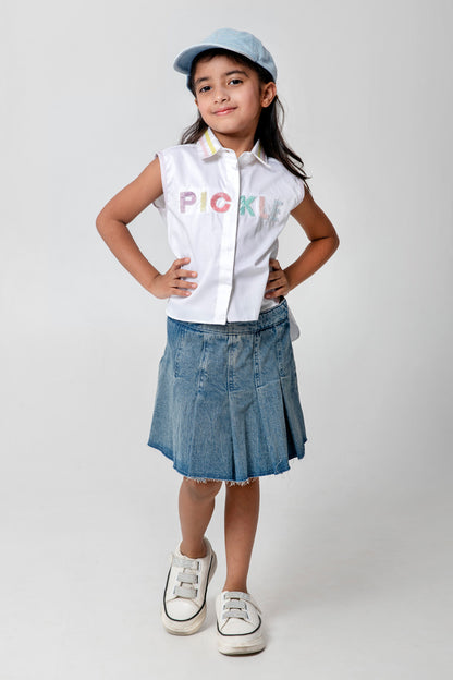 Pickle Embroidered Crop Shirt