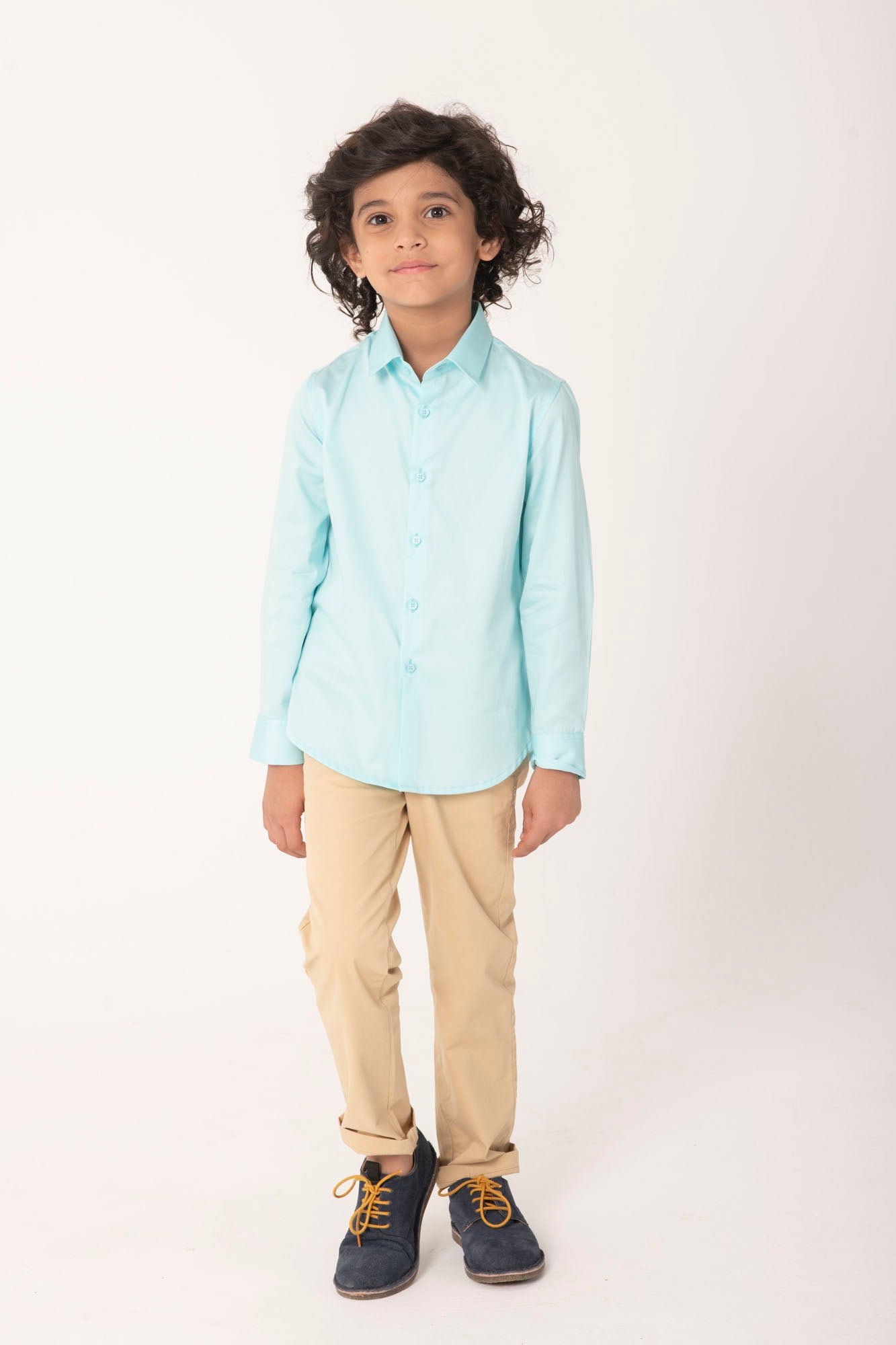 Boys Mint Green Casual Cotton Shirt with Beige Chinos Set