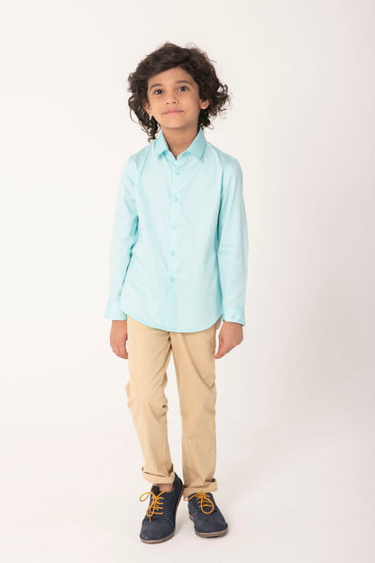 Boys Mint Green Casual Cotton Shirt with Beige Chinos Set