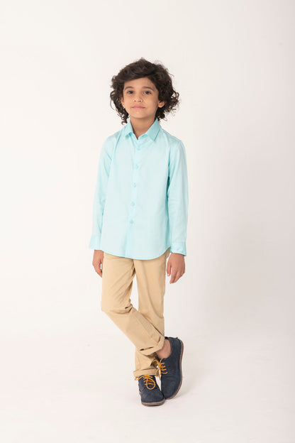 Boys Mint Green Casual Cotton Shirt with Beige Chinos Set