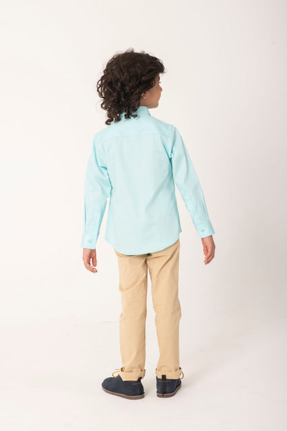 Boys Mint Green Casual Cotton Shirt with Beige Chinos Set