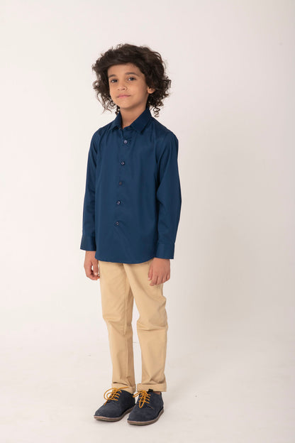 Boys Solid Navy Blue Cotton Shirt