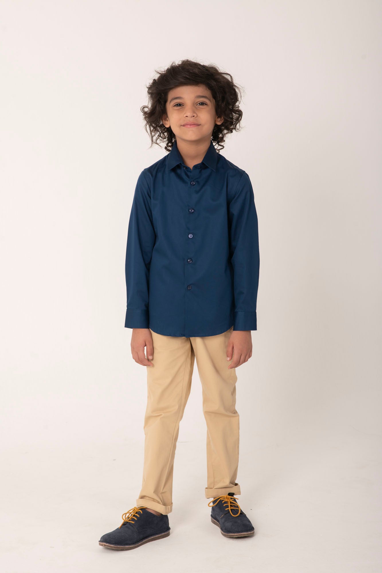 Boys Solid Navy Blue Cotton Shirt