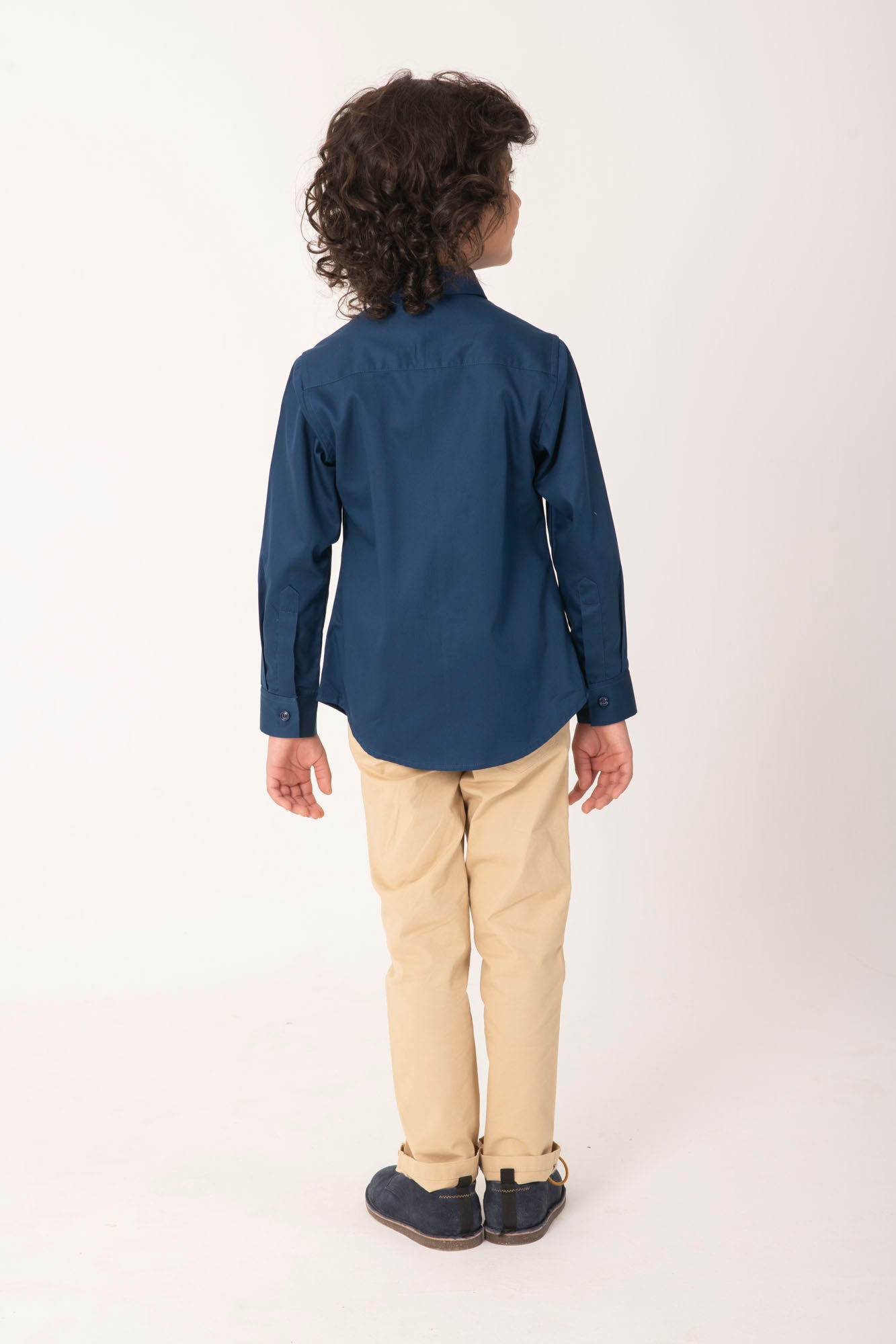 Boys Solid Navy Blue Cotton Shirt