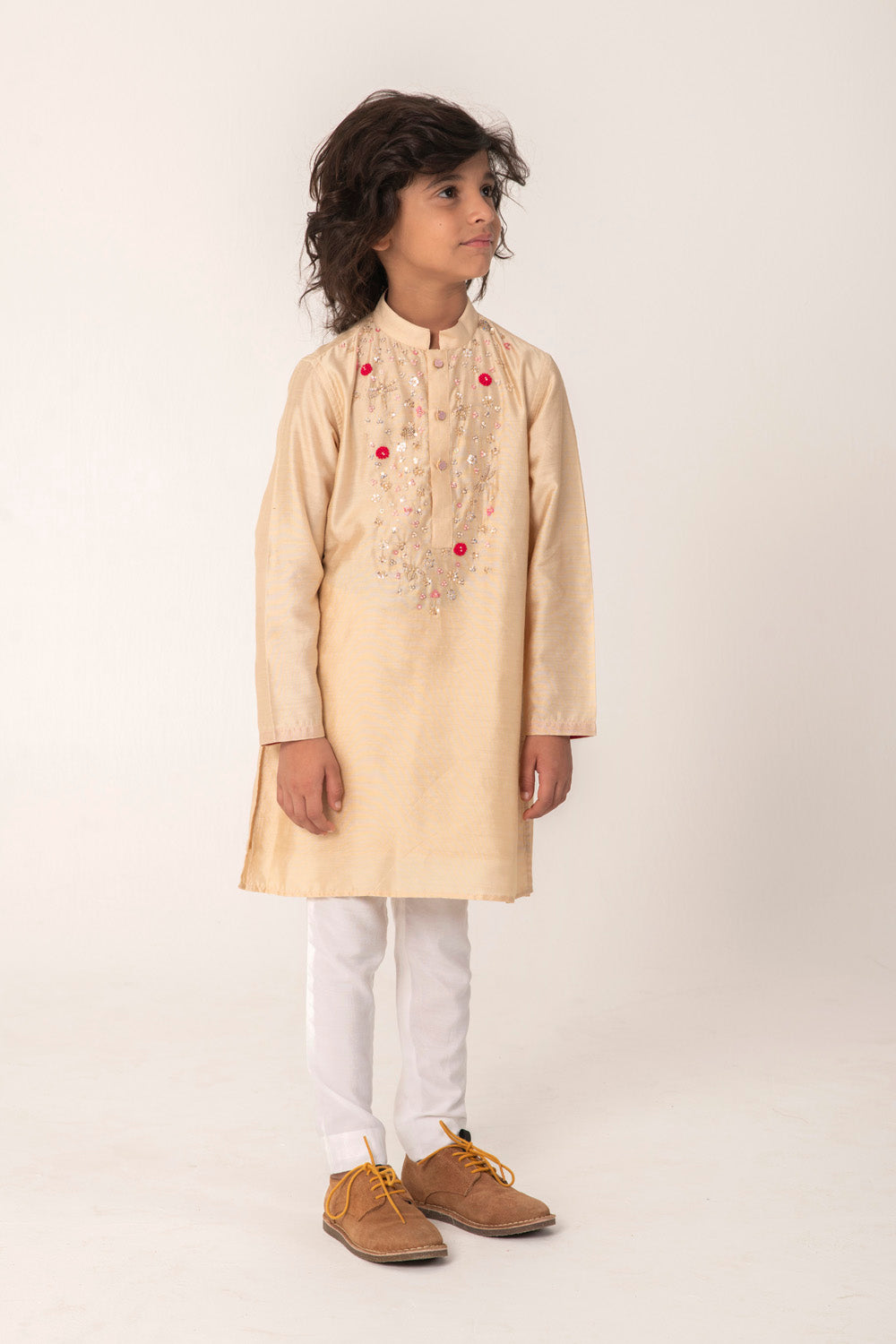 NECK EMBROIDERY KURTA IN GOLDEN COLOUR