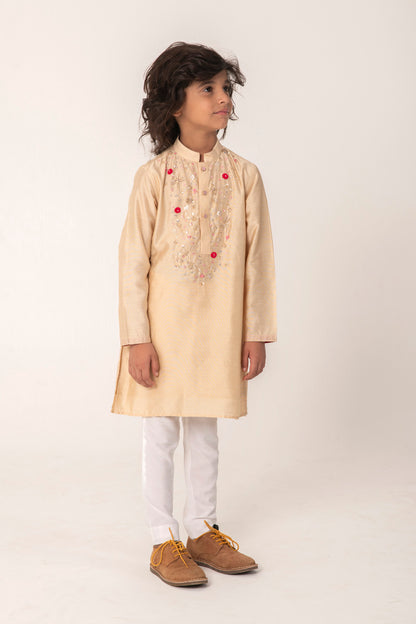 NECK EMBROIDERY KURTA IN GOLDEN COLOUR