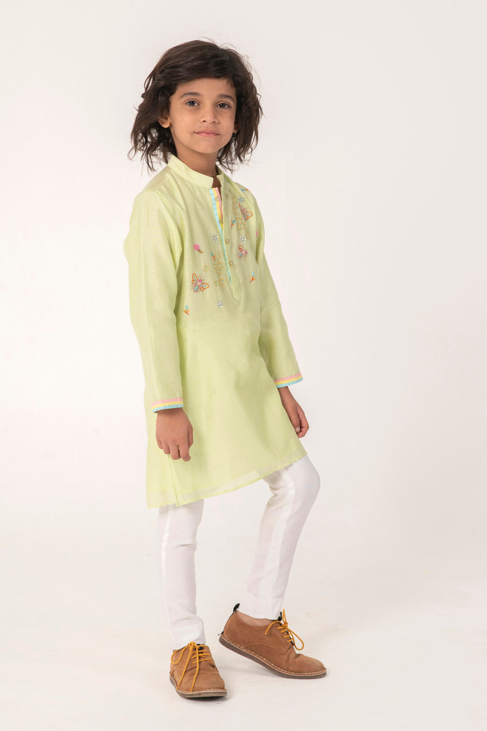 BEE HIVE EMBROIDERED KURTA IN FRESH GREEN COLOUR