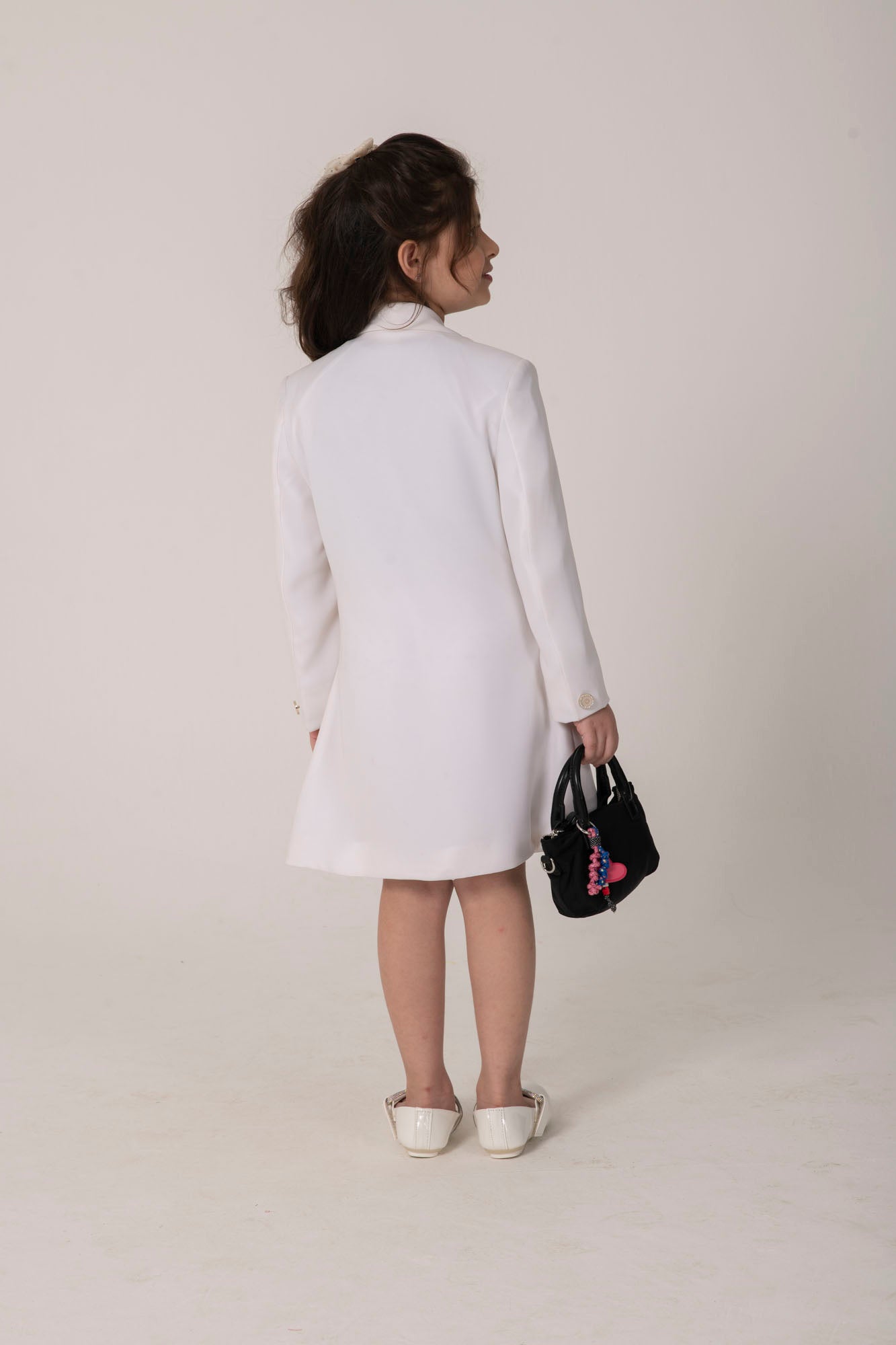 WHITE FORMAL BLAZER DRESS WITH EMBELLISHED BUTTONS