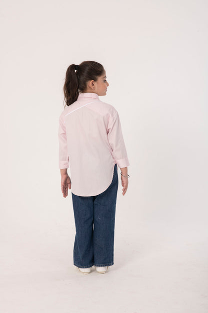 PINK SHIRT WITH BADGE MOTIF EMBROIDERY
