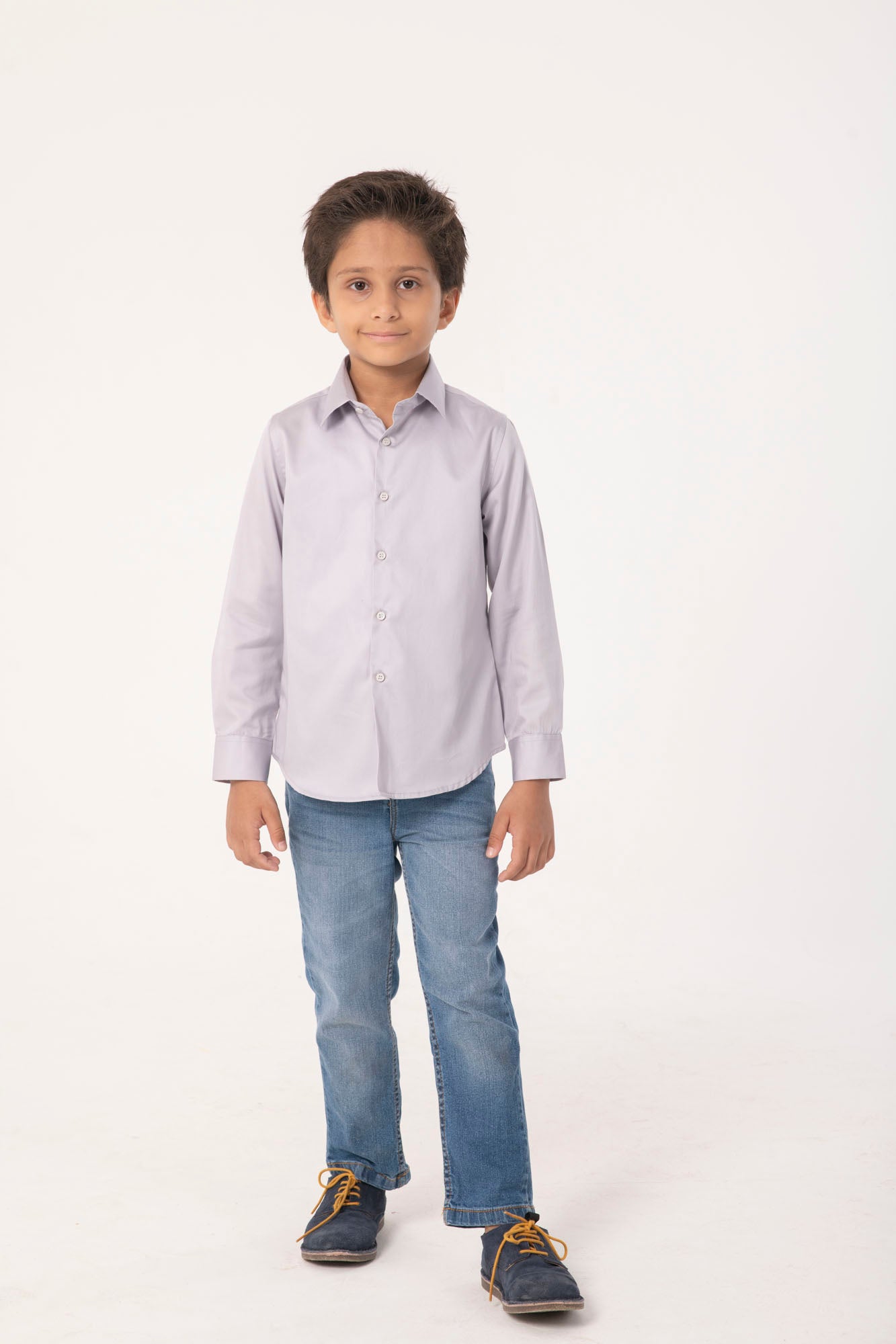 Boys Light Grey Casual Cotton Shirt – Full Sleeves
