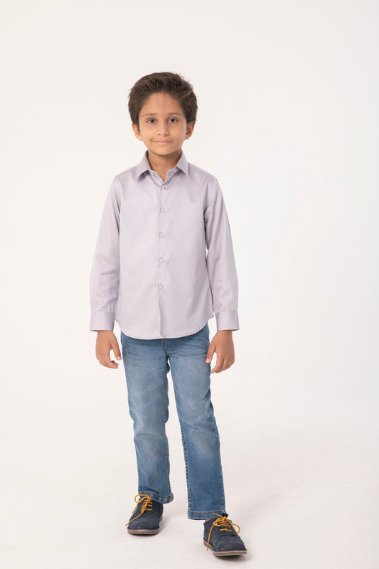 Boys Light Grey Casual Cotton Shirt – Full Sleeves