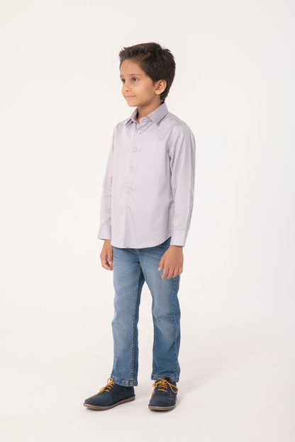 Boys Light Grey Casual Cotton Shirt – Full Sleeves