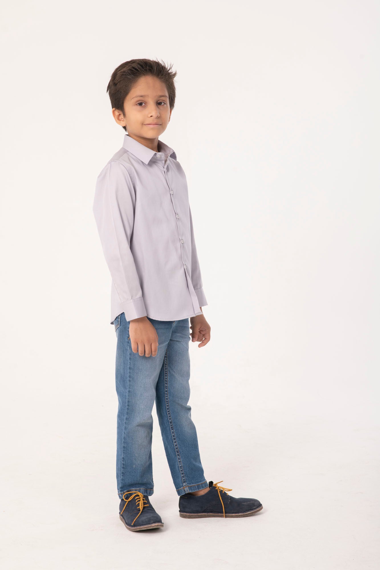 Boys Light Grey Casual Cotton Shirt – Full Sleeves