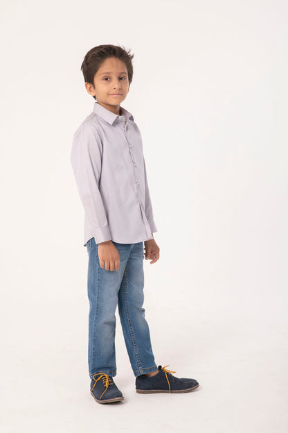 Boys Light Grey Casual Cotton Shirt – Full Sleeves