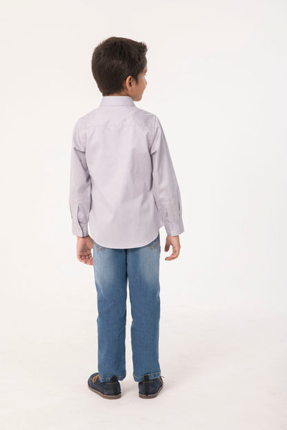 Boys Light Grey Casual Cotton Shirt – Full Sleeves
