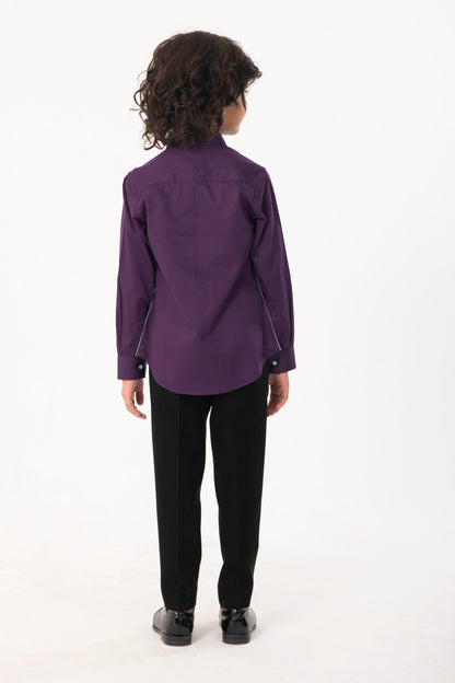 PURPLE SHIRT WITH TOUCAN BIRD EMBROIDERY