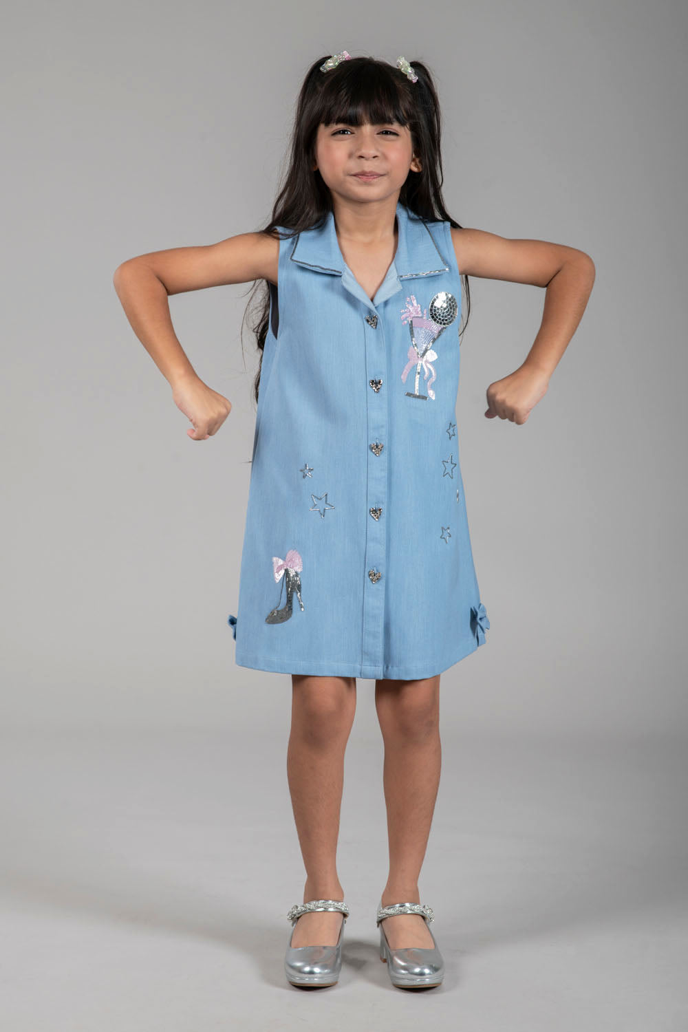 DENIM GOES DISCO SHINY DRESS