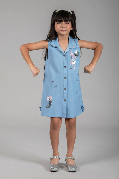DENIM GOES DISCO SHINY DRESS