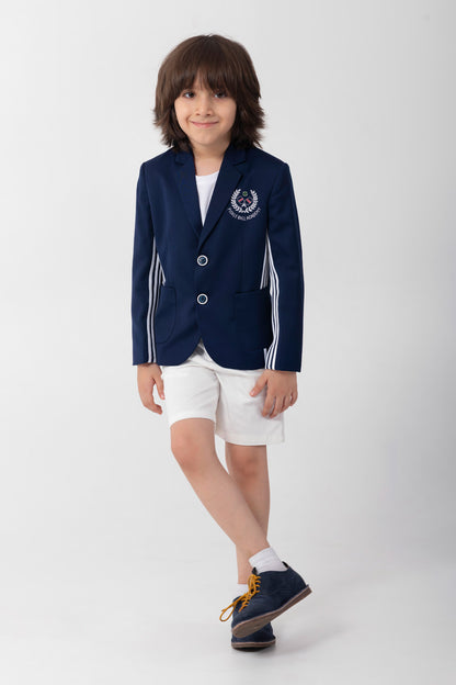 School Boy Look Navy Blazer With Logo And Piping Detail