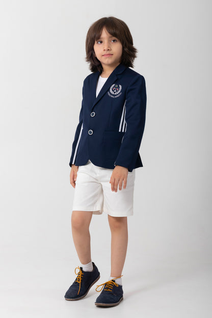 School Boy Look Navy Blazer With Logo And Piping Detail