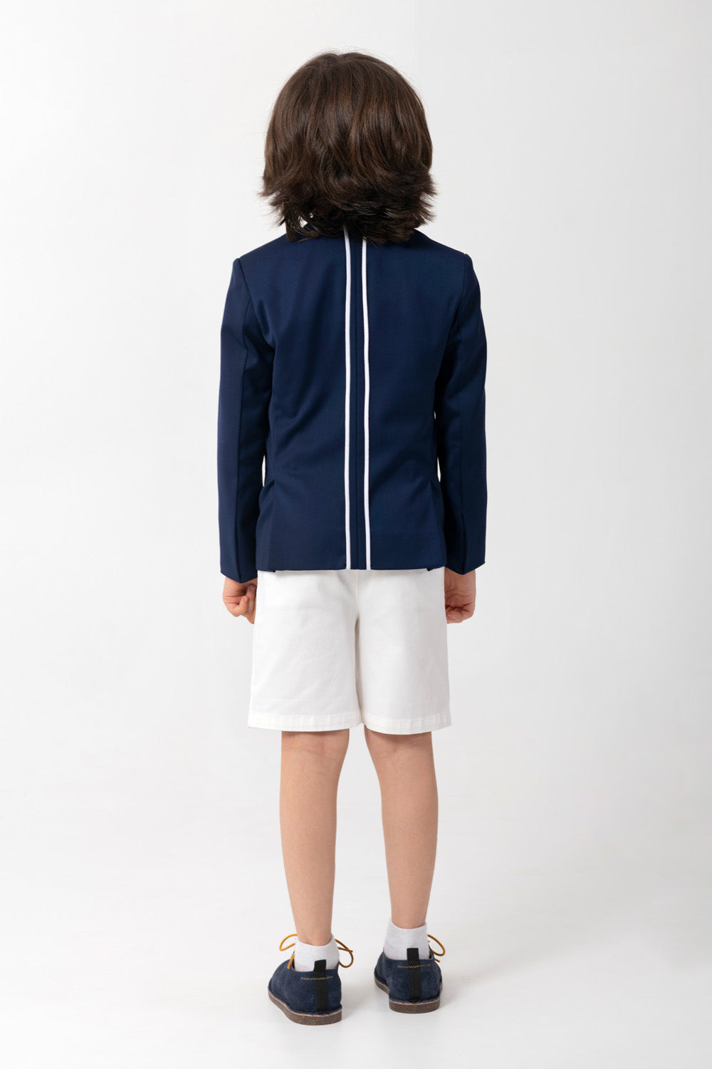 School Boy Look Navy Blazer With Logo And Piping Detail
