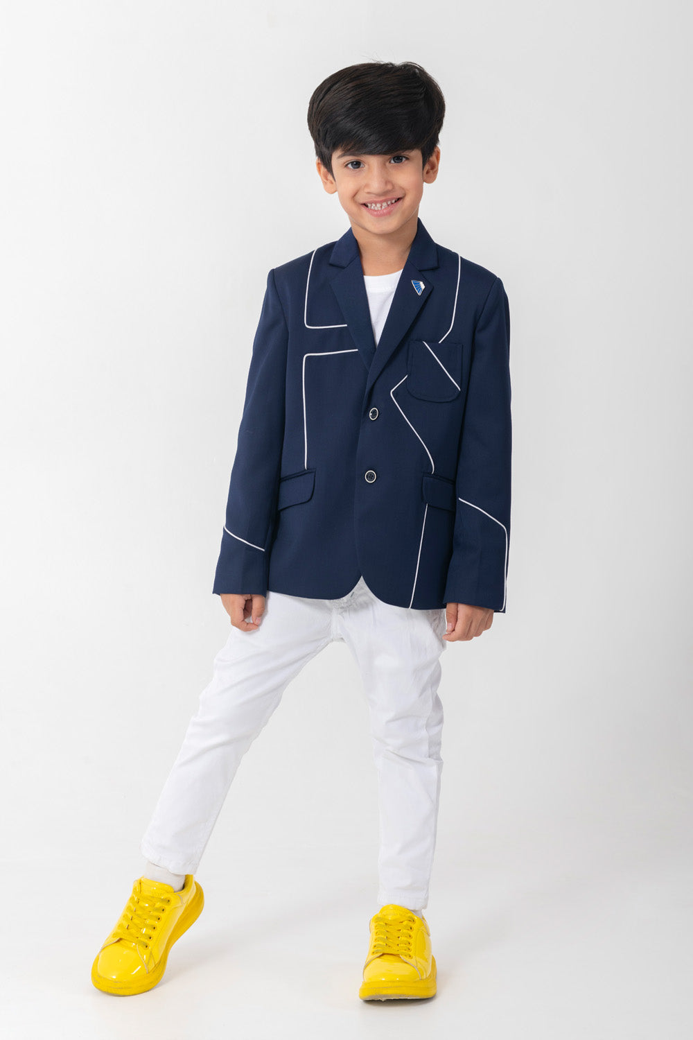 Geometric Pattern Blazer With Piping Detailing