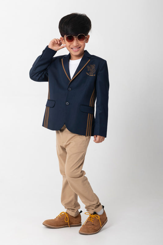 Navy Blazer With Just Dink It Logo And Contrast Stripes Detail