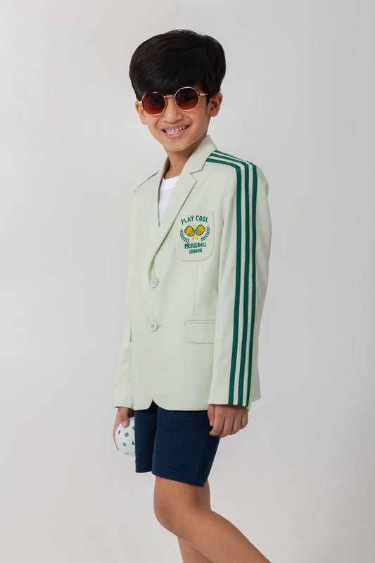 Mint Color Blazer With Pickleball Logo and Contrast Stripes.
