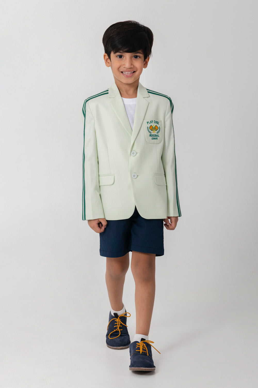 Mint Color Blazer With Pickleball Logo and Contrast Stripes.