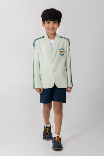 Mint Color Blazer With Pickleball Logo and Contrast Stripes.