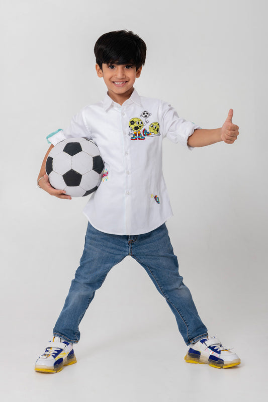 Football Embroidery In Cutdana Fancy Shirt
