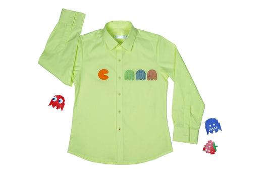 Lemon cotton satin embroidery packman thread shirt