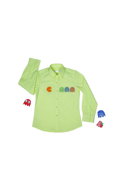 Lemon cotton satin embroidery packman thread shirt
