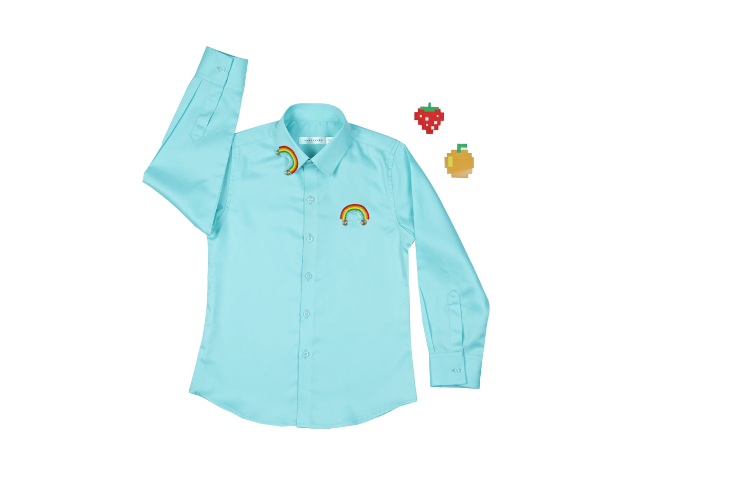 Rainbow Embroided In Blue Shirt