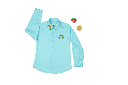 Rainbow Embroided In Blue Shirt