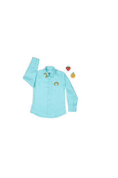 Rainbow Embroidered In Aqua Blue Shirt