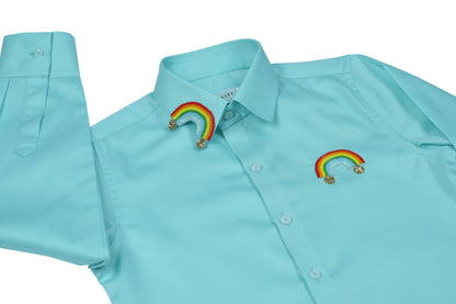Rainbow Embroided In Blue Shirt