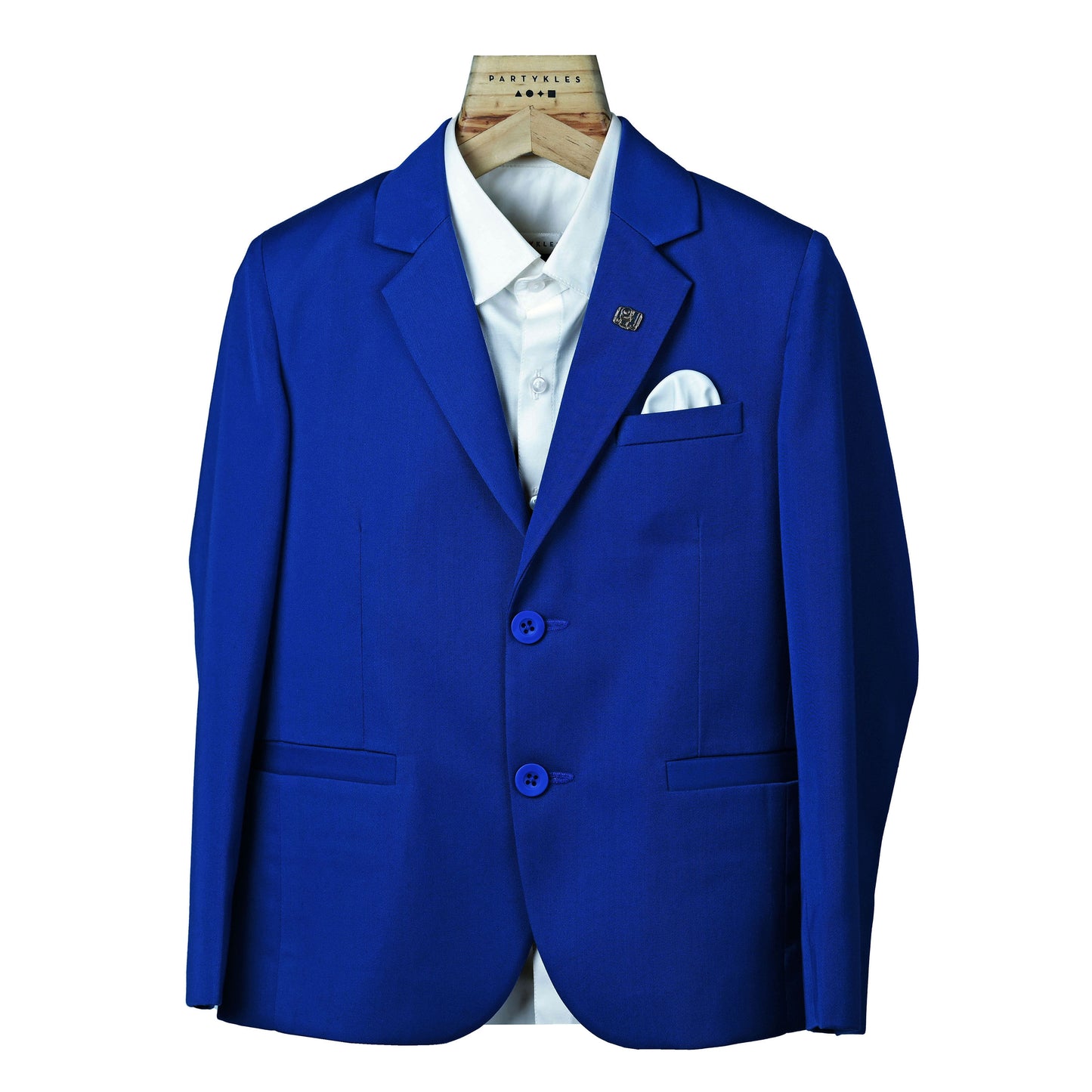 Blue Terrycloth Notched Lapel Collar Blazer Pant Set