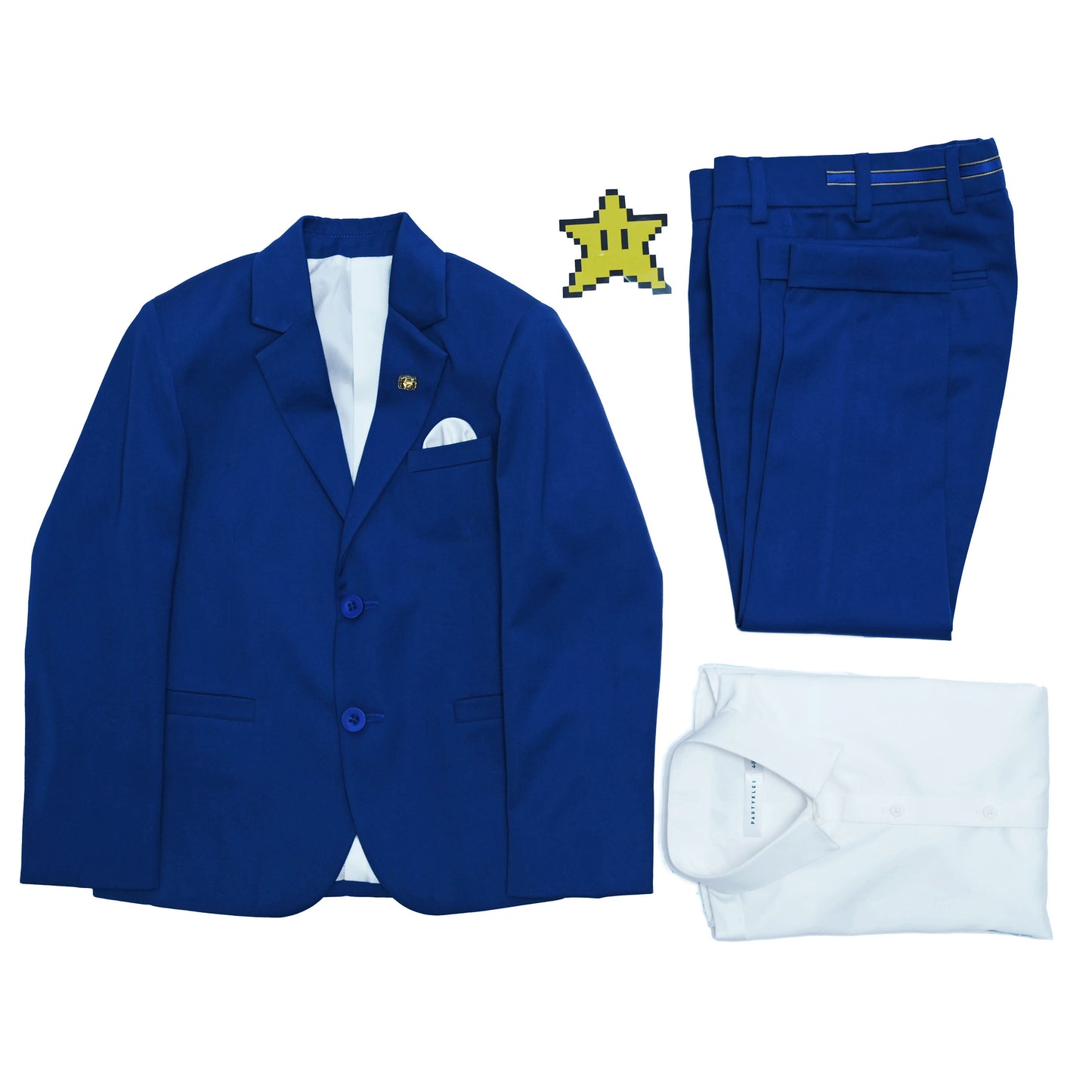 Blue Terrycloth Notched Lapel Collar Blazer Pant Set