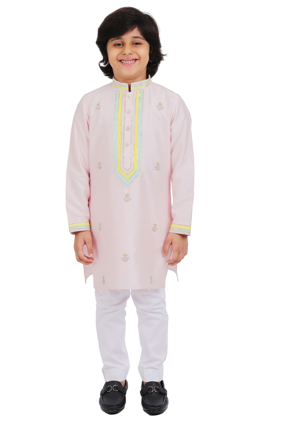 Pink Kurta With Embroidery & White Pants